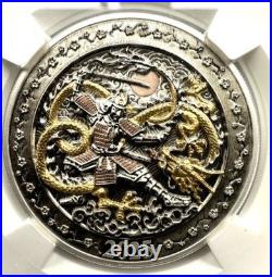 2025 Niue S $1 Samurai & Dragon Coin, Reverse PF 70 Antiqued, NGC Graded