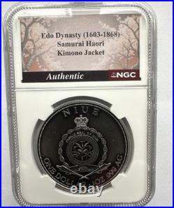 2025 Niue S $1 Samurai & Dragon Coin, Reverse PF 70 Antiqued, NGC Graded