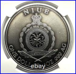 2025 Niue S $1 Samurai & Dragon Coin, Reverse PF 70 Antiqued, NGC Graded