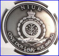 2025 Niue S $1 Samurai & Dragon Coin, Reverse PF 70 Antiqued, NGC Graded