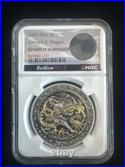 2025 Niue Samurai Dragon 1oz Silver RP70 Antiqued NGC PF70