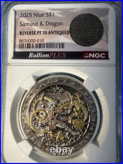 2025 Niue Samurai & Dragon Rose and Gold Gild 1 oz Silver Reverse Proof NGC PF70 2025 Niue Samurai & Dragon Rose and Gold Gild 1 oz Silver Reverse Proof NGC PF70