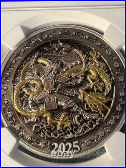 2025 Niue Samurai & Dragon Rose and Gold Gild 1 oz Silver Reverse Proof NGC PF70