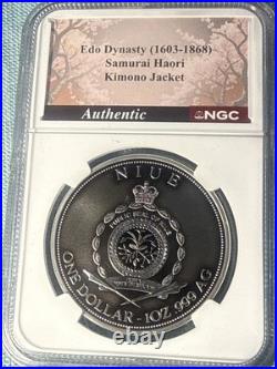 2025 Niue Samurai & Dragon Rose and Gold Gild 1 oz Silver Reverse Proof NGC PF70