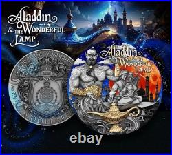 2025 Niue Stories Aladdin and the Wonderful Lamp 2 oz Silver Antiqued Coin
