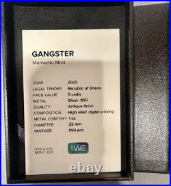 2025 Republic Of Ghana. Gangster Memento Mori 1 Oz Silver. 999 Coin