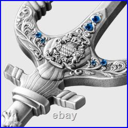 2025 Republic Tchad Poseidon Trident 2 Oz Silver Coin (Antiqued Finish)