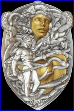 2025 Republic of Gabonaise Shield Perseus 3 oz Silver Colorized Antiqued Coin 2025 Republic of Gabonaise Shield Perseus 3 oz Silver Colorized Antiqued Coin