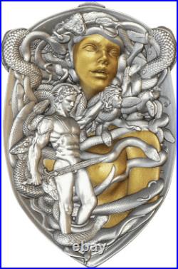 2025 Republic of Gabonaise Shield Perseus 3 oz Silver Colorized Antiqued Coin