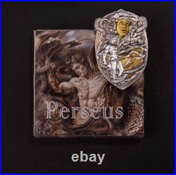 2025 Republic of Gabonaise Shield Perseus 3 oz Silver Colorized Antiqued Coin