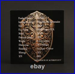 2025 Republic of Gabonaise Shield Perseus 3 oz Silver Colorized Antiqued Coin 2025 Republic of Gabonaise Shield Perseus 3 oz Silver Colorized Antiqued Coin