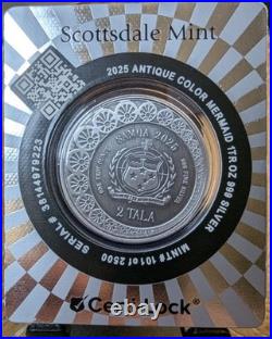 2025 Samoa Mermaid & Pearl 1 oz. 999 Silver Antique Colorized Coin Certi-Lock