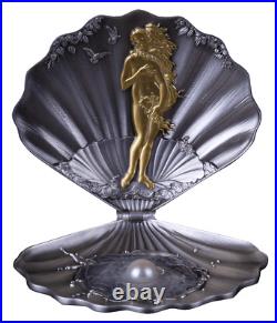 2025 Samoa The Birth of Venus 3 oz Silver Gilded Enameled Shaped Coin