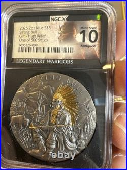2025 Sitting Bull 2 oz High Relief Silver Antiqued & Gold Gilded NGCX MS10