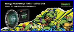 2025 TEENAGE MUTANT NINJA TURTLE DOMED SHELL 1.5oz Silver Antiqued Colored Coin 2025 TEENAGE MUTANT NINJA TURTLE DOMED SHELL 1.5oz Silver Antiqued Colored Coin