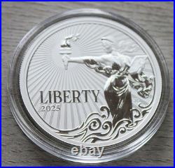 2025 UK ALDERNEY JODY CLARK LADY LIBERTY 1oz. 999 Ag ENHANCED REV PROOF HR COA