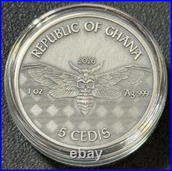2026 1 Oz. 999 Silver Ghana Pilot Memento Mori High Relief Colorized Coin Sick