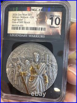 2026 $5 Niue William Wallace 2 oz High Relief Silver Antiqued and Gold NGCX MS10