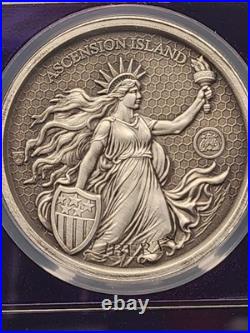 2026 Ascension Island 2oz Silver Liberty Eagle HR MS70 Antiqued TraderBea BERT