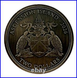 2026 Ascension Island Rogue Bison UHR Antiqued 2 Oz Silver Coin Box & COA
