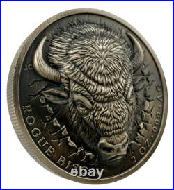 2026 Ascension Island Rogue Bison UHR Antiqued 2 Oz Silver Coin Box & COA