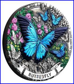 2026 Australia 2 oz Silver Antiqued & Colored Ulysses Butterfly