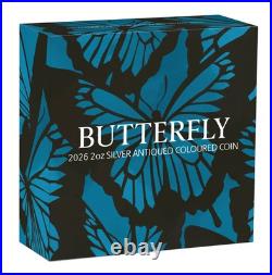 2026 Australia 2 oz Silver Antiqued & Colored Ulysses Butterfly