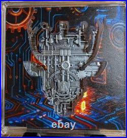 2026 Cameroon 2oz Steampunk Mech Antlers Antiqued. 999 Silver Blue UV Effect #11