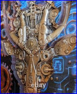 2026 Cameroon 2oz Steampunk Mech Antlers Antiqued. 999 Silver Blue UV Effect #11