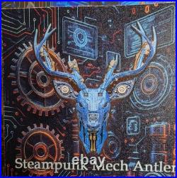 2026 Cameroon 2oz Steampunk Mech Antlers Antiqued. 999 Silver Blue UV Effect #11