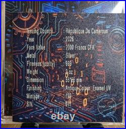 2026 Cameroon 2oz Steampunk Mech Antlers Antiqued. 999 Silver Blue UV Effect #11