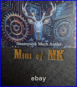 2026 Cameroon 2oz Steampunk Mech Antlers Antiqued. 999 Silver Blue UV Effect #11