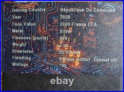 2026 Cameroon 2oz Steampunk Mech Antlers Antiqued. 999 Silver Blue UV Effect #11