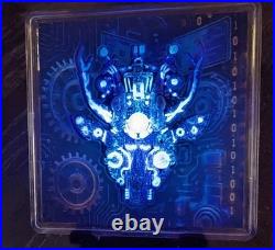 2026 Cameroon 2oz Steampunk Mech Antlers Antiqued. 999 Silver Blue UV Effect #11
