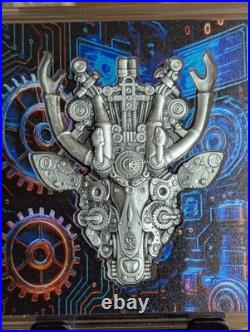 2026 Cameroon 2oz Steampunk Mech Antlers Antiqued. 999 Silver Blue UV Effect #11