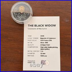 2026 Cameroon Black Widow Creatures of Nocturne 1oz Silver Coin AF