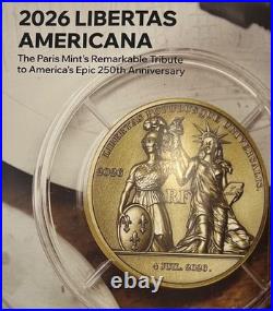 2026 France 25 Euro LIBERTAS AMERICANA 2 Oz Silver NGC MS 70 ANTIQUED FDOI