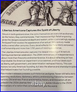 2026 France 25 Euro LIBERTAS AMERICANA 2 Oz Silver NGC MS 70 ANTIQUED FDOI