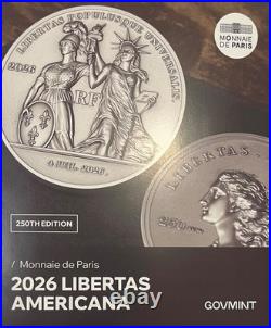2026 France 25 Euro LIBERTAS AMERICANA 2 Oz Silver NGC MS 70 ANTIQUED FDOI