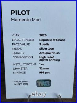 2026 Ghana Pilot Memento Mori 1 oz Antique finish Silver Coin