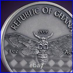 2026 Ghana Pilot Memento Mori 1 oz Antique finish Silver Coin