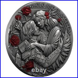 2026 Liberia 2 oz Silver Antiqued & Colored Paolo ir Francesca
