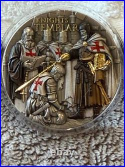 2026 Niue Knights Templar 2 oz Silver High Relief Antiqued Gold Gilded Coin