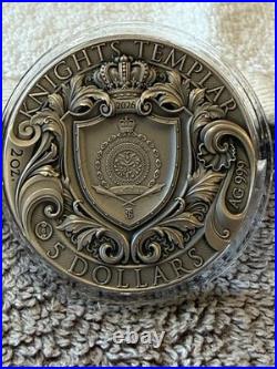 2026 Niue Knights Templar 2 oz Silver High Relief Antiqued Gold Gilded Coin