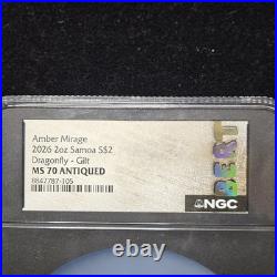 2026 Samoa $2 Amber Mirage Dragonfly 2oz Silver NGC MS70 Gilt Mintage 500