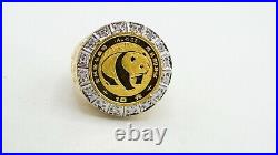 2Ct White Round Cut Lab-Created Panda Coin Fancy Ring In 14k Yellow Gold Finish