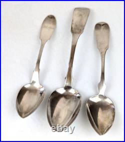 3 Large Antique COIN SILVER Boston 1830s Spoons J B Jones, N Harding 9 & 7 Lot