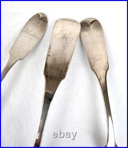 3 Large Antique COIN SILVER Boston 1830s Spoons J B Jones, N Harding 9 & 7 Lot