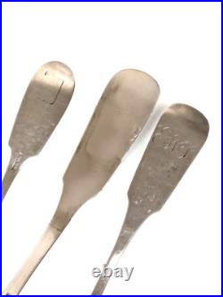 3 Large Antique COIN SILVER Boston 1830s Spoons J B Jones, N Harding 9 & 7 Lot