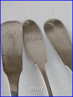 3 Large Antique COIN SILVER Boston 1830s Spoons J B Jones, N Harding 9 & 7 Lot
